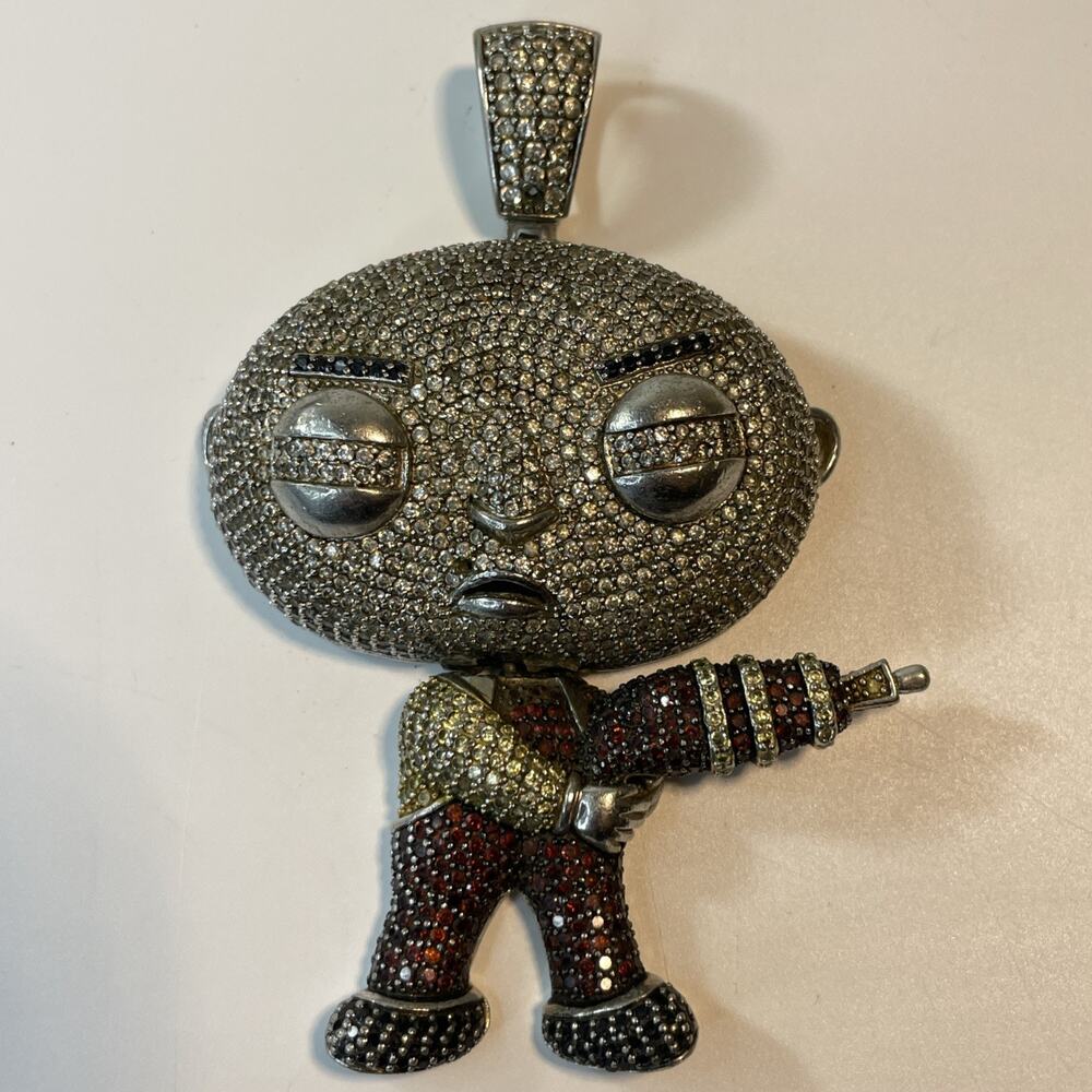 Iced Out Stewie Griffin Full Body Pendant Family Guy Hip Hop Ray Gun - REPAIR